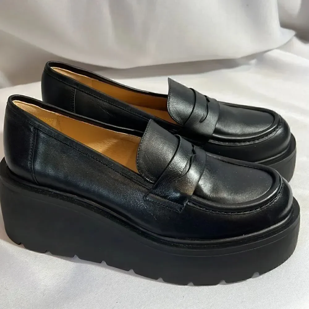 ANTHROPOLOGIE MAEVE LUGGED PLATFORM LOAFERS IN BLACK SIZE 41